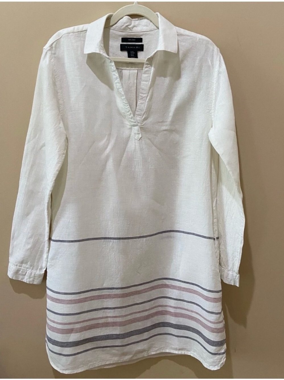 TAHARI 100% LINEN SHIRTDRESS  Offwhite SZ Medium With Pockets
